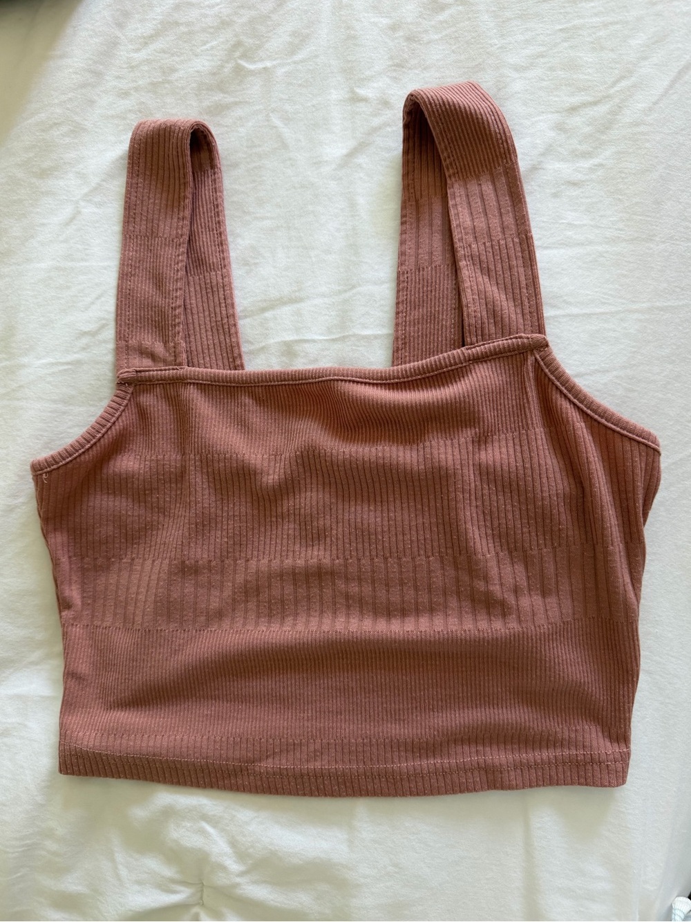 Roxy Ribbed Square-Neck Crop Top in Dusty Rose